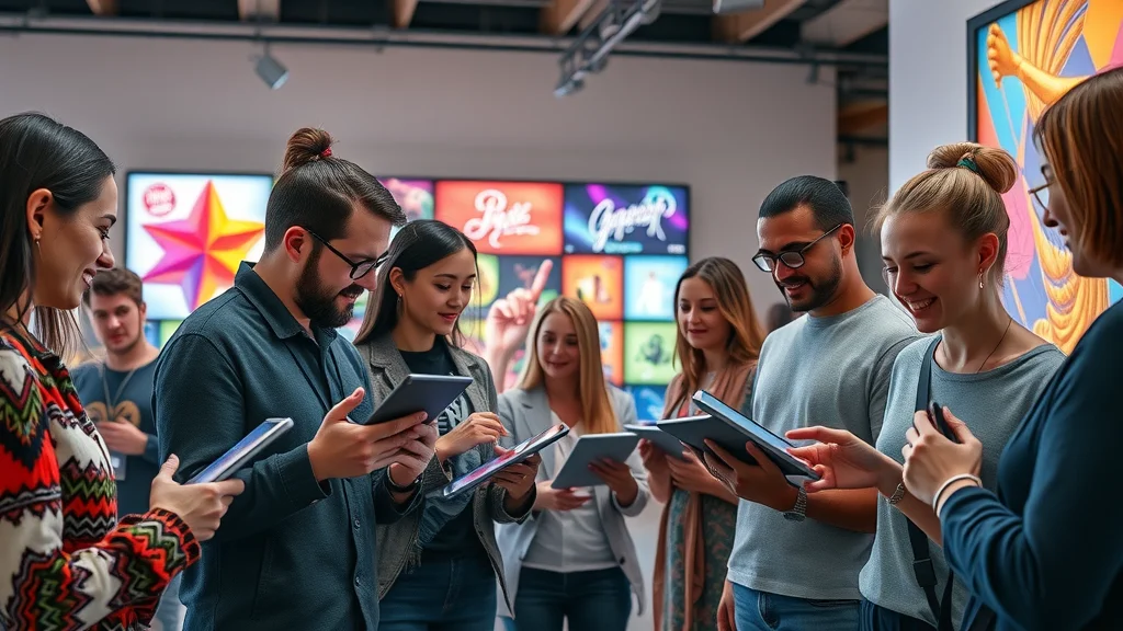 Diverse group using NiftyTrader NFT marketplace for buying and selling digital assets and non-fungible tokens